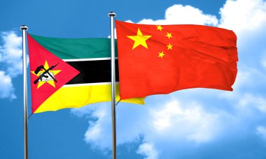 Mozambik bayrak Çin bayrak, 3d render ile