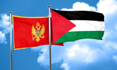 Palestine bayrak, 3d render ile Karadağ bayrağı