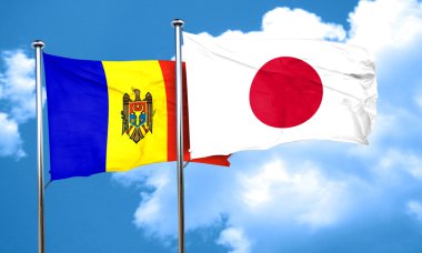 Japonya bayrağı, 3d render ile Moldova bayrağı