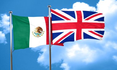 Meksika bayrağı ile Büyük Britanya bayrağı, 3d render