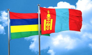 Mauritius bayrağı ile Moğolistan bayrağı, 3d render