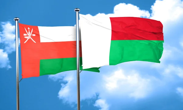 De vlag van Oman vlag met Madagaskar, 3D-rendering — Stockfoto