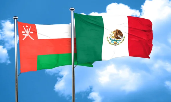 Bandera de Omán con bandera de México, Renderizado 3D — Foto de Stock