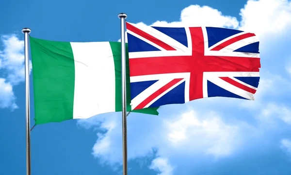 Nigeria Flagge mit großer britischer Flagge, 3D-Darstellung — Stockfoto