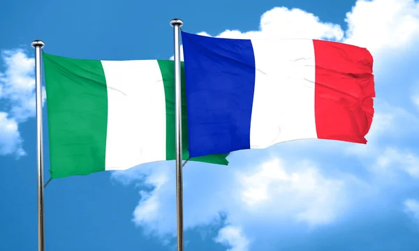 Bandera de Nigeria con bandera de Francia, Renderizado 3D —  Fotos de Stock