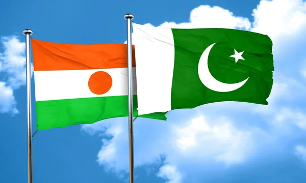 niger flag with Pakistan flag, 3D rendering