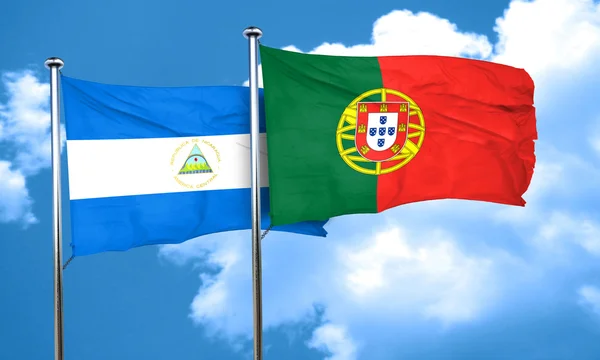 Bandiera nicaragua con bandiera Portogallo, rendering 3D — Foto Stock