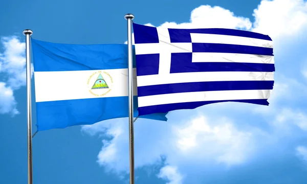 Νικαράγουα σημαία με τη σημαία της Ελλάδας, 3d rendering — Φωτογραφία Αρχείου