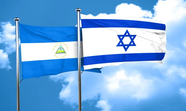Nikaragua vlajka s Izrael vlajka, 3d vykreslování — Stock fotografie