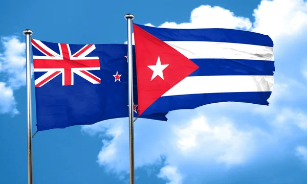 Bandera de Nueva Zelanda con bandera de Cuba, Renderizado 3D —  Fotos de Stock