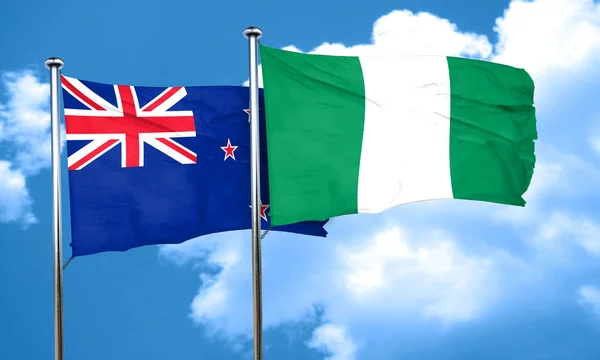 Neuseeland-Flagge mit Nigeria-Flagge, 3D-Darstellung — Stockfoto