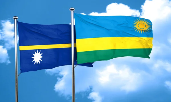 Nauru flag with rwanda flag, 3D rendering