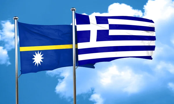 Σημαία του Ναουρού με Ελλάδα σημαία, 3d rendering — Φωτογραφία Αρχείου
