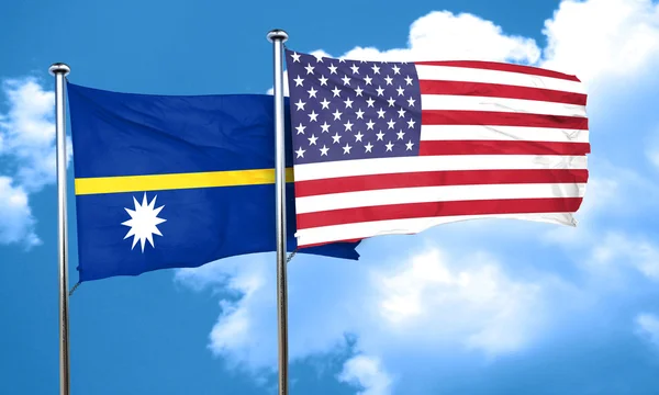 Bandera Nauru con bandera americana, representación 3D — Foto de Stock