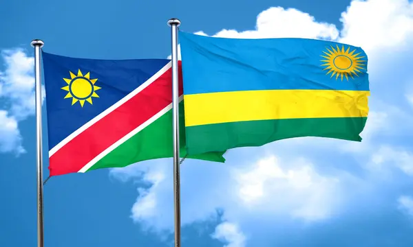 Bandera de Namibia con bandera de Ruanda, Renderizado 3D — Foto de Stock