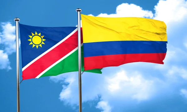 Bandera de Namibia con bandera de Colombia, Renderizado 3D — Foto de Stock