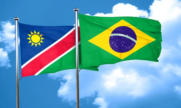 Bandera de Namibia con bandera de Brasil, Renderizado 3D — Foto de Stock