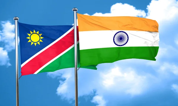 De vlag van Namibië vlag met India, 3D-rendering — Stockfoto