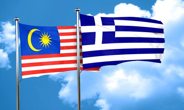 Μαλαισία σημαία με τη σημαία της Ελλάδας, 3d rendering — Φωτογραφία Αρχείου