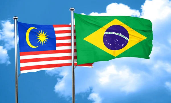 Bandeira da Malásia com bandeira do Brasil, renderização 3D — Fotografia de Stock