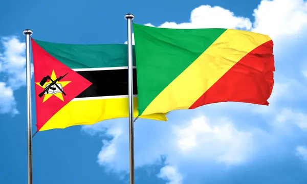 Drapeau Mozambique avec drapeau Congo, rendu 3D — Photo