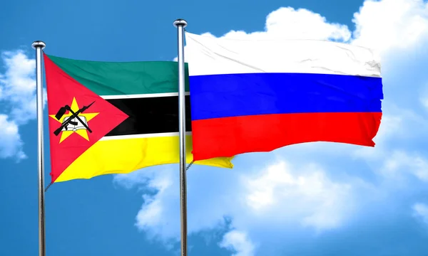 Флаг Мозамбика с флагом России, 3D рендеринг — стоковое фото