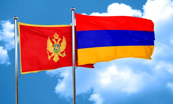 Σημαία του Μαυροβουνίου με σημαία της Αρμενίας, 3d rendering — Φωτογραφία Αρχείου