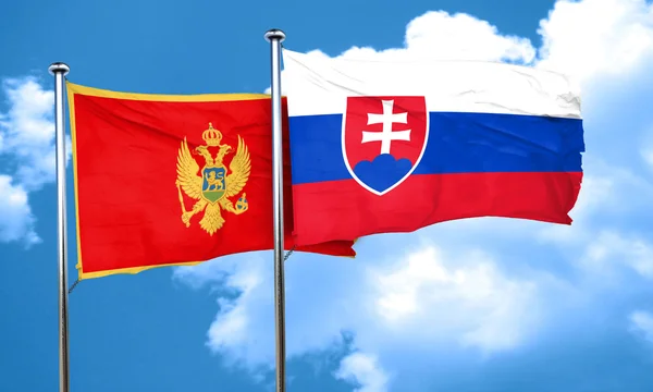Vlajka Černé hory s Slovenské vlajky, 3d vykreslování — Stock fotografie