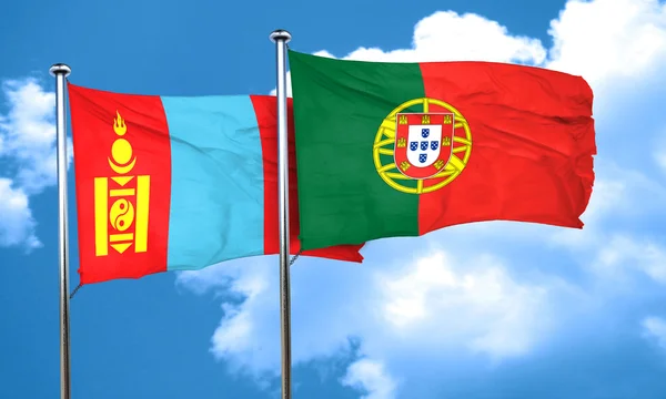 De vlag van Mongolië vlag met Portugal, 3D-rendering — Stockfoto