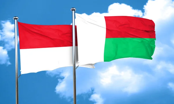 Monaco vlag met de vlag van Madagaskar, 3D-rendering — Stockfoto