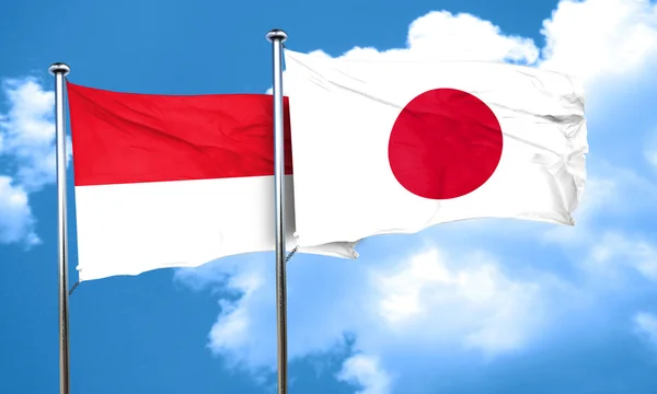 Bandeira monaco com bandeira do Japão, renderização 3D — Fotografia de Stock