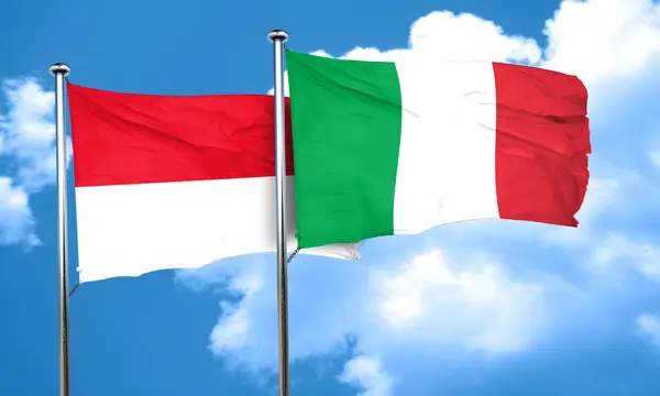 Monaco bayrağı İtalya bayrağı, 3d render ile — Stok fotoğraf