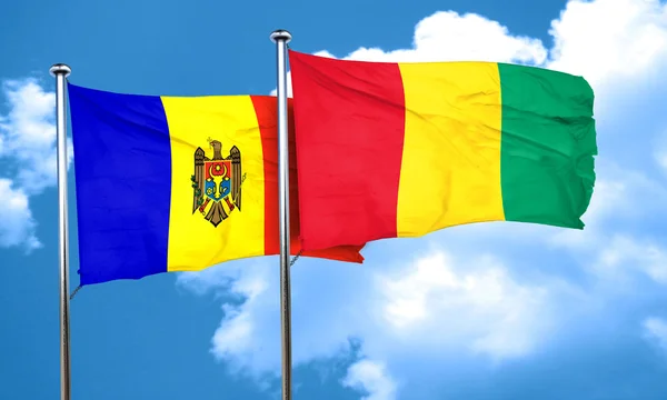 De vlag van Moldavië vlag met Guinee, 3D-rendering — Stockfoto