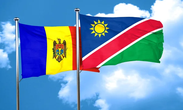 Bandera de Moldavia con bandera de Namibia, representación 3D — Foto de Stock