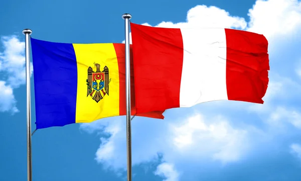 Bandiera Moldova con bandiera Perù, rendering 3D — Foto Stock