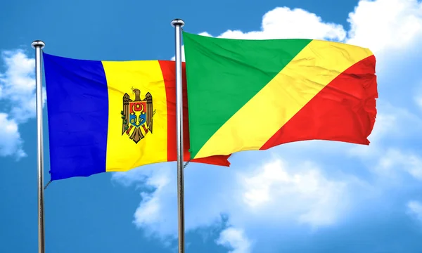 摩尔多瓦国旗与刚果民主共和国国旗，3d 渲染 — 图库照片