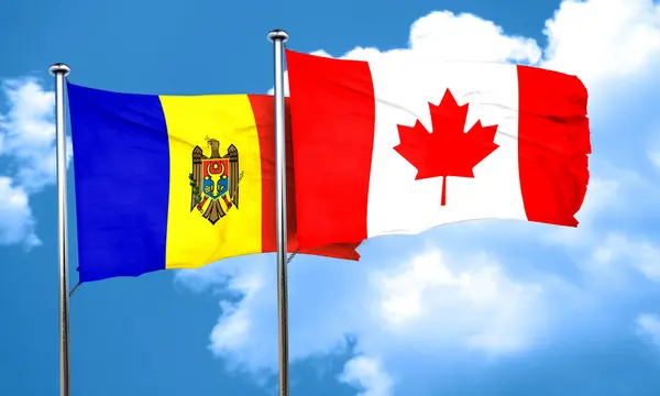 stock image Moldova flag with Canada flag, 3D rendering