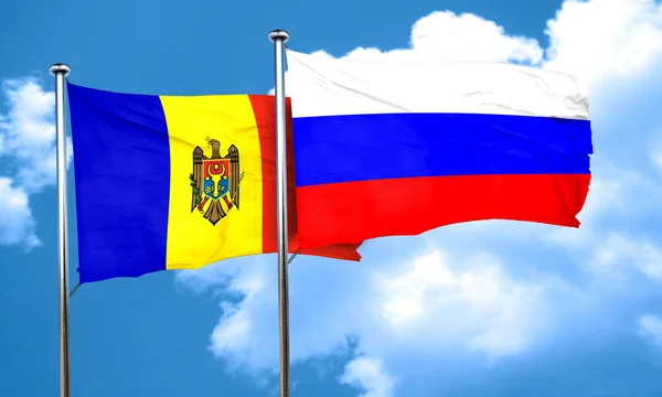 Μολδαβία σημαία με τη σημαία της Ρωσίας, 3d rendering — Φωτογραφία Αρχείου