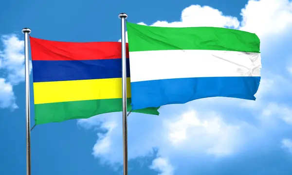 Bandeira da Maurícia com bandeira da Serra Leoa, renderização 3D — Fotografia de Stock