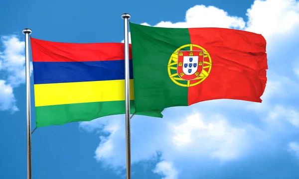 De vlag van Mauritius vlag met Portugal, 3D-rendering — Stockfoto