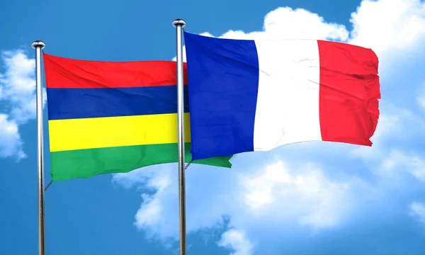 Bandera de Mauricio con bandera de Francia, representación 3D —  Fotos de Stock