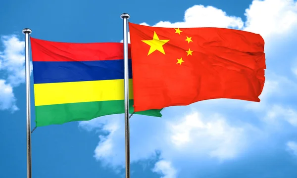 De vlag van Mauritius vlag met China, 3D-rendering — Stockfoto