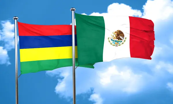 メキシコの国旗、3 d レンダリングとモーリシャスの国旗 — ストック写真