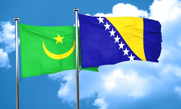 Bandera de Mauritania con bandera de Bosnia y Herzegovina, representación 3D — Foto de Stock