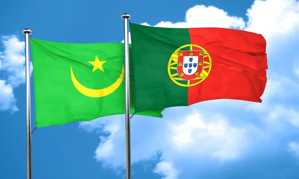 De vlag van Mauritanië vlag met Portugal, 3D-rendering — Stockfoto
