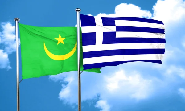 Σημαία της Μαυριτανίας με Ελλάδα σημαία, 3d rendering — Φωτογραφία Αρχείου