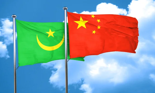 De vlag van Mauritanië vlag met China, 3D-rendering — Stockfoto