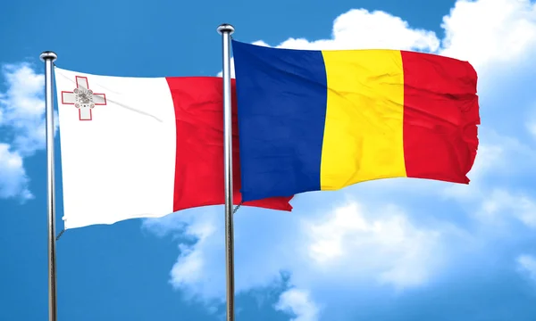 Bandiera Malta con bandiera Romania, rendering 3D — Foto Stock