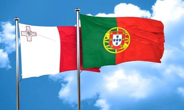 Malta Flagge mit portugiesischer Flagge, 3D-Darstellung — Stockfoto