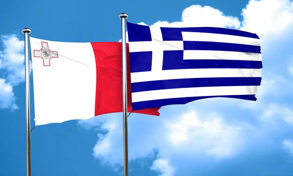 Malta flag with Greece flag, 3D rendering — Stock Photo, Image